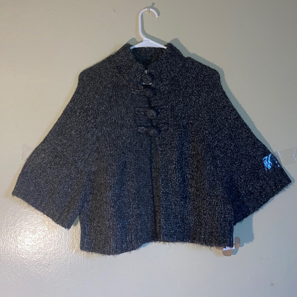 Grane 3/4Th Sleeve & Button Down Knitted Cardigan Poncho Sweater Size Small Grey